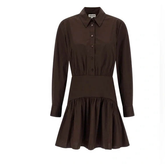 STAUD Rocco Bottom Chocolate Long Sleeve Mini Dress Size 8 - Picture 4 of 12